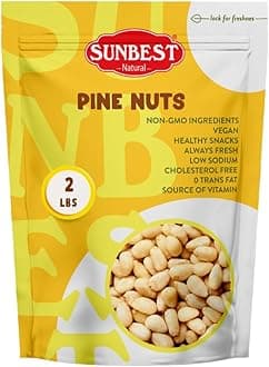 Sunbest Natural Pine Nuts Pignolia 32 Oz (2 lbs) 1 Pack – Unsalted, Raw, Crunchy, Fresh & Delicious, Kosher Certified - Ideal for Snacking, Topping & Baking - Non-GMO, Gluten Free