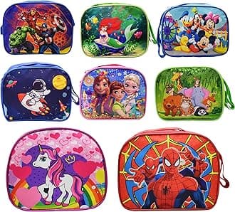 Asera Polycotton 8 Pcs Birthday Return Gifts Sling Bag/Picnic Bag Different Design Cartoon Theme Bag For Kids, Multicolor