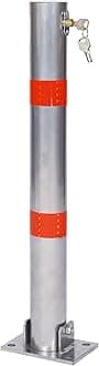 Round Parking Bollard Safety Bollard Pole Barrier with Lock, 27.6 Inch Height Steel Car Parking Protection Posts with 4 Free Ancher Bolts for Traffic-Sensitive Area Garage Parking Lot, Grey