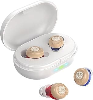 Nano Rechargeable Touch Hearing Aids for Seniors and Adults Severe Hearing Loss with Noise Cancelling,Easy Volume Control,Blue & Red Pair With Portable Charging Case,Suitable Gift for Elders (white)