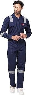 MEN'S COTTON INDUSTRIAL BOILER SUIT (COVERALLS) WITH REFLECTIVE TAPE, SIZE 42 -XL, NAVY BLUE.