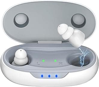 OTC Hearing Aids for Seniors - Hearing Aids with Digital Chips, Supermini Rechargeable Hearing Amplifiers Invisible with 16-Channel Sound Processing 3 Modes and 80H Wireless Charging Case (White)