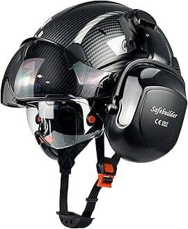 - Safety Helmet With Goggles Ear Muffs Work at Hight Carbon Fiber Abs Hard Hats For Industrial Construction Head Protection ANSI Z89.1 Approve (01-Matte Black+Clear&Tinted Goggle+B07Earmuff)