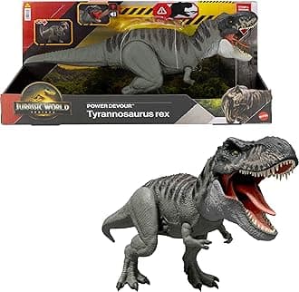 Mattel Jurassic World: The Rebirth Power Eater Tyrannosaurus Rex Dinosaur Figure - with Tongue Activated Bite Attack, Light & Sound, Digital Fun JGB50