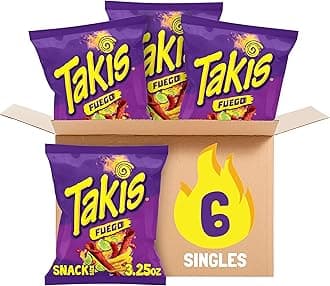 Takis Fuego 6 pc / 3.25 oz Snack Size Case, Hot Chili Pepper & Lime Flavored Extreme Spicy Rolled Tortilla Chips