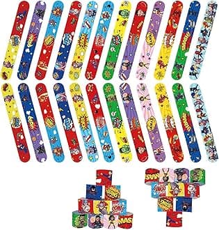 POPOYU 24Pcs Superhero Party Bags Fillers Slap Bands,Superhero Avengers SlapBands Slap Bracelets Wristband Party Favours for Teens Avengers Superheroes Parties Bag Fillers Birthday Classroom Gifts