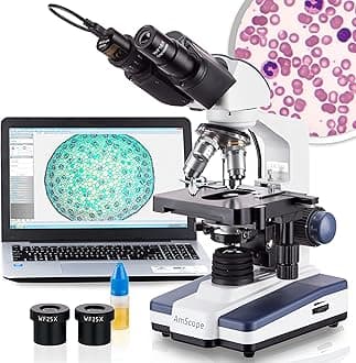 AmScope B120 Series Student & Professional LED Binocular Compound Microscope - 40X-2500X Magnification - Includes 1MP USB Camera & Siedentopf Head